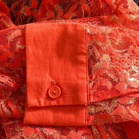 Bongo Y2K Flair Coral Lace Subtle Silver Metallic Collar Button-Up Shirt Medium - Picture 10 of 10